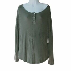 Womens Olive Green Spade & Heart Derice Henley Knit Longsleeve Top NWT size med.